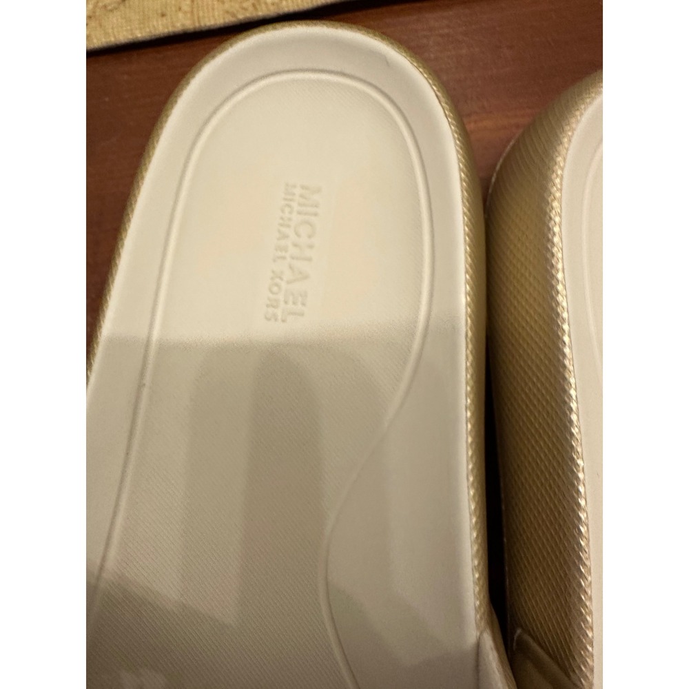 Michael Kors MK Gold White Slide Sandals Womens Size 7M EVA Upper Outsole L022L - Picture 3 of 7